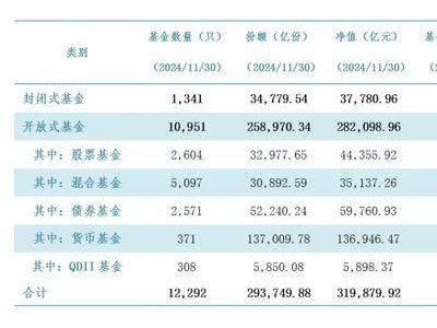 公募基金總規(guī)模逼近32萬億，11月大增近五千億，混合型基金為何縮水？